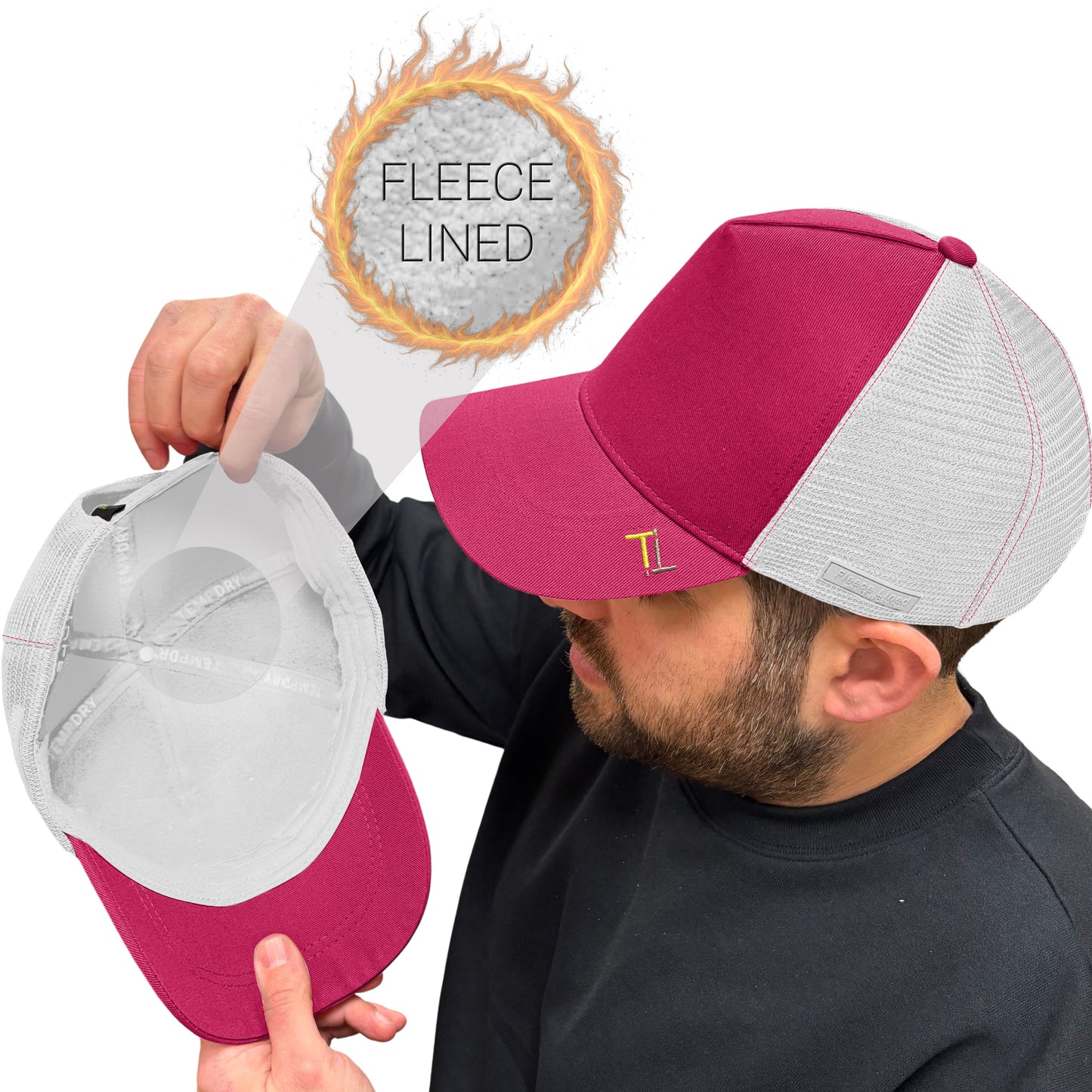Temple Tape Fleece Lined Trucker Hats – Winter Hat - Designed for Men & Women – Mesh Back - Adjustable Snapback