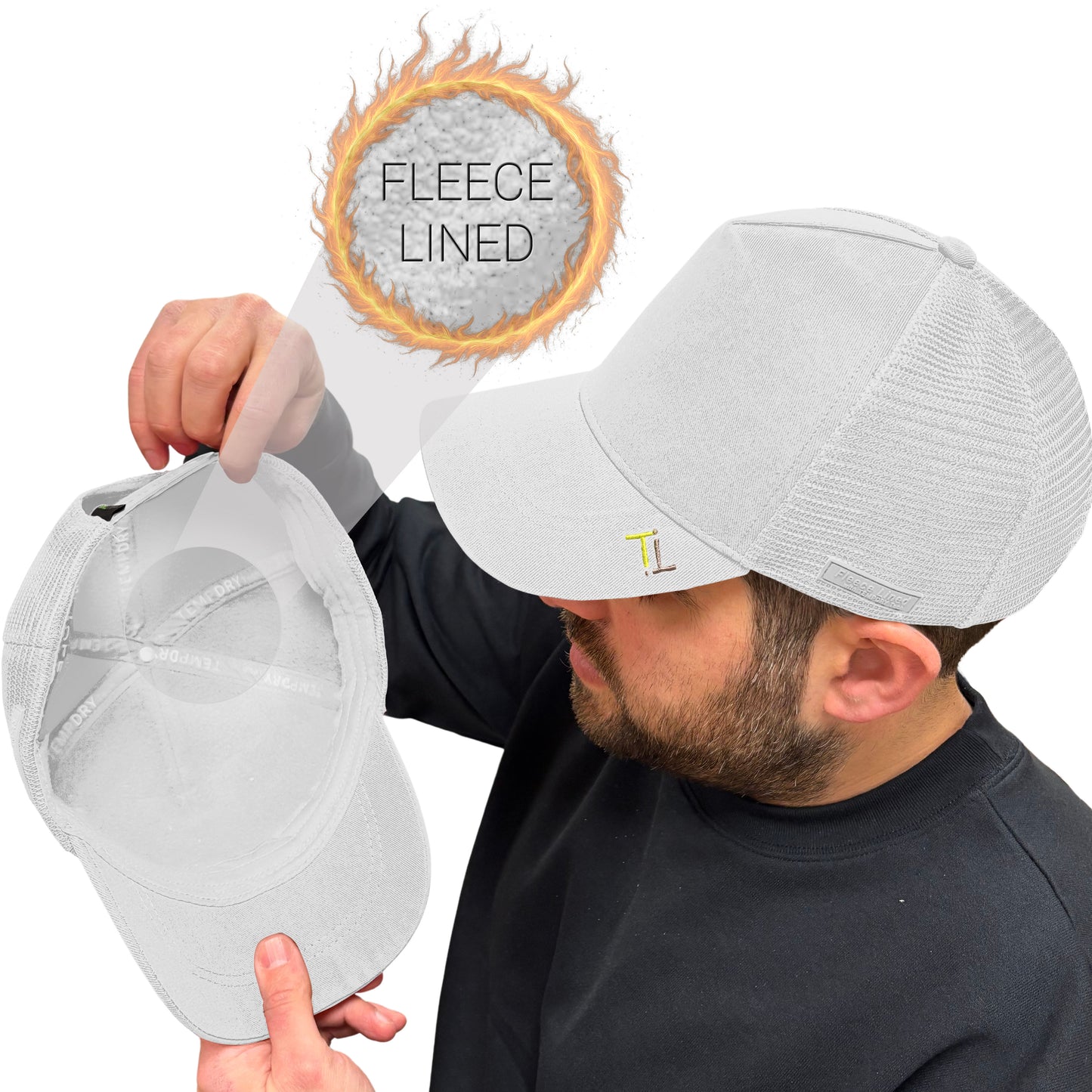 Temple Tape Fleece Lined Trucker Hats – Winter Hat - Designed for Men & Women – Mesh Back - Adjustable Snapback