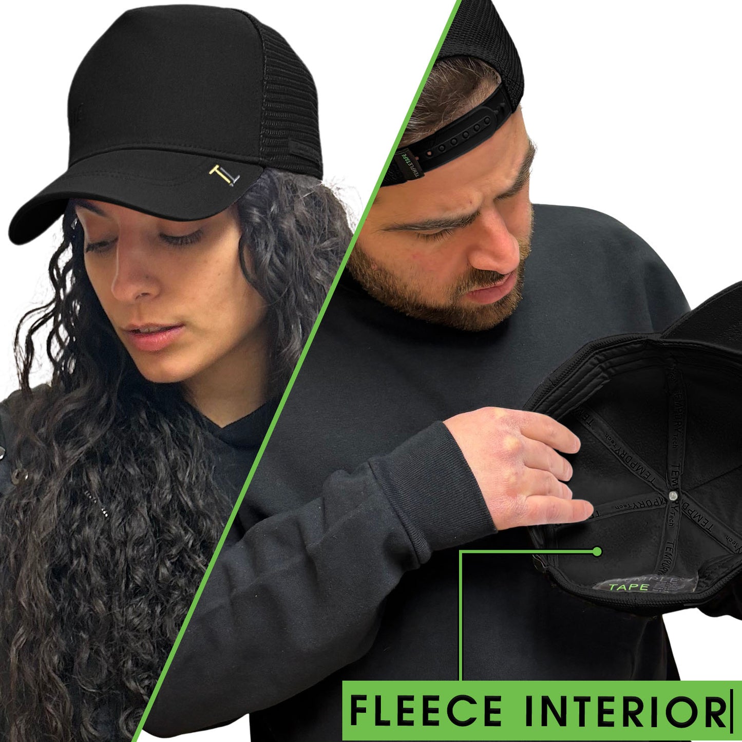 Temple Tape Fleece Lined Trucker Hats – Winter Hat - Designed for Men & Women – Mesh Back - Adjustable Snapback