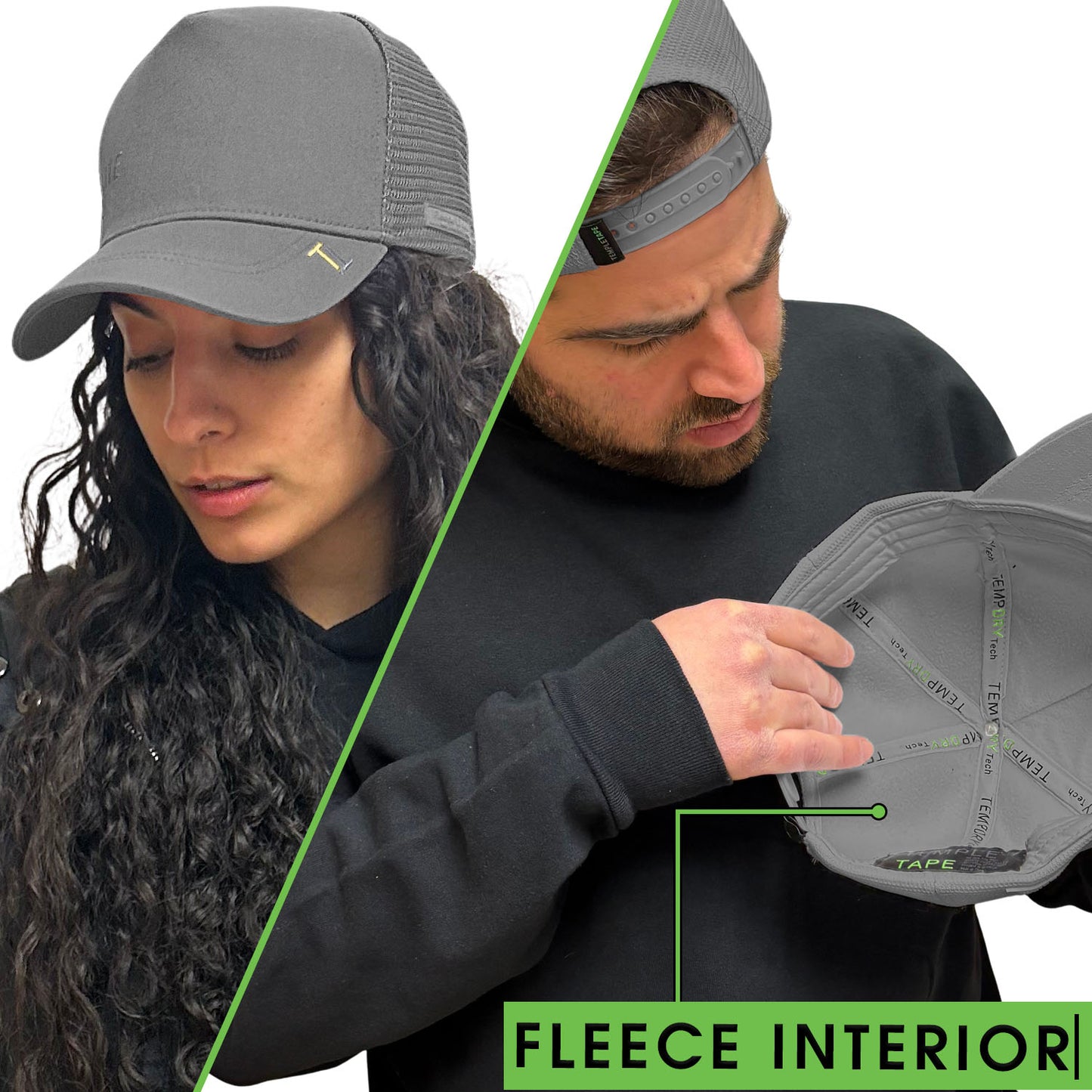 Temple Tape Fleece Lined Trucker Hats – Designed for Men & Women – Mesh Back Adjustable Snapback Closure - UV Sun Protection