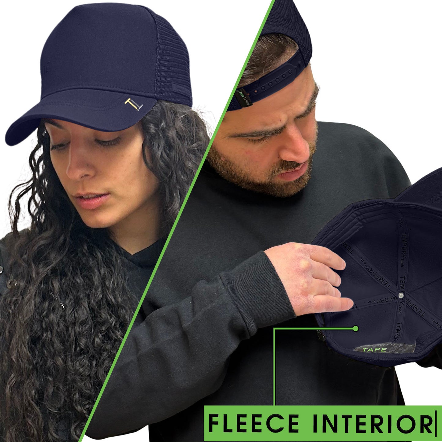 Temple Tape Fleece Lined Trucker Hats – Designed for Men & Women – Mesh Back Adjustable Snapback Closure - UV Sun Protection