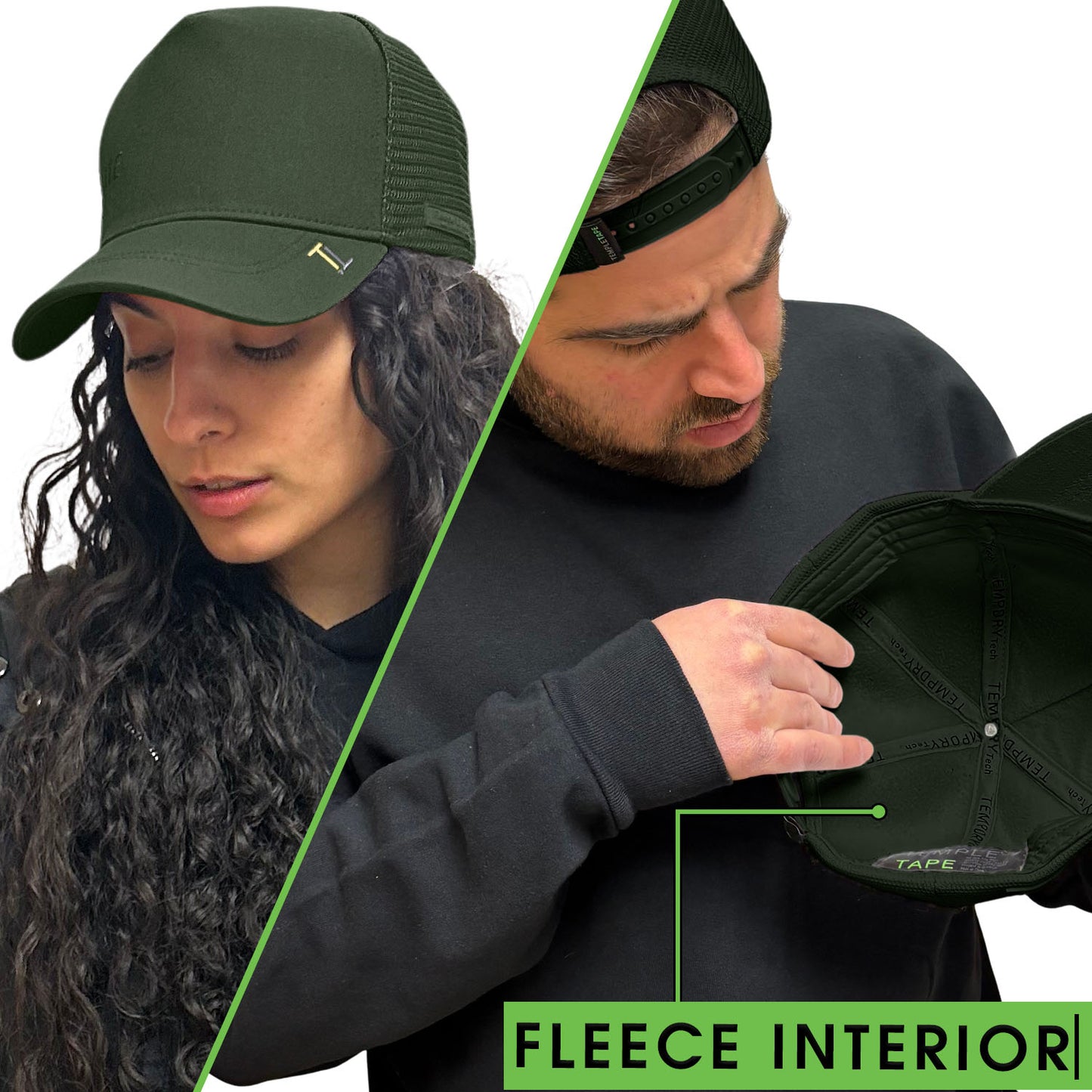 Temple Tape Fleece Lined Trucker Hats – Winter Hat - Designed for Men & Women – Mesh Back - Adjustable Snapback