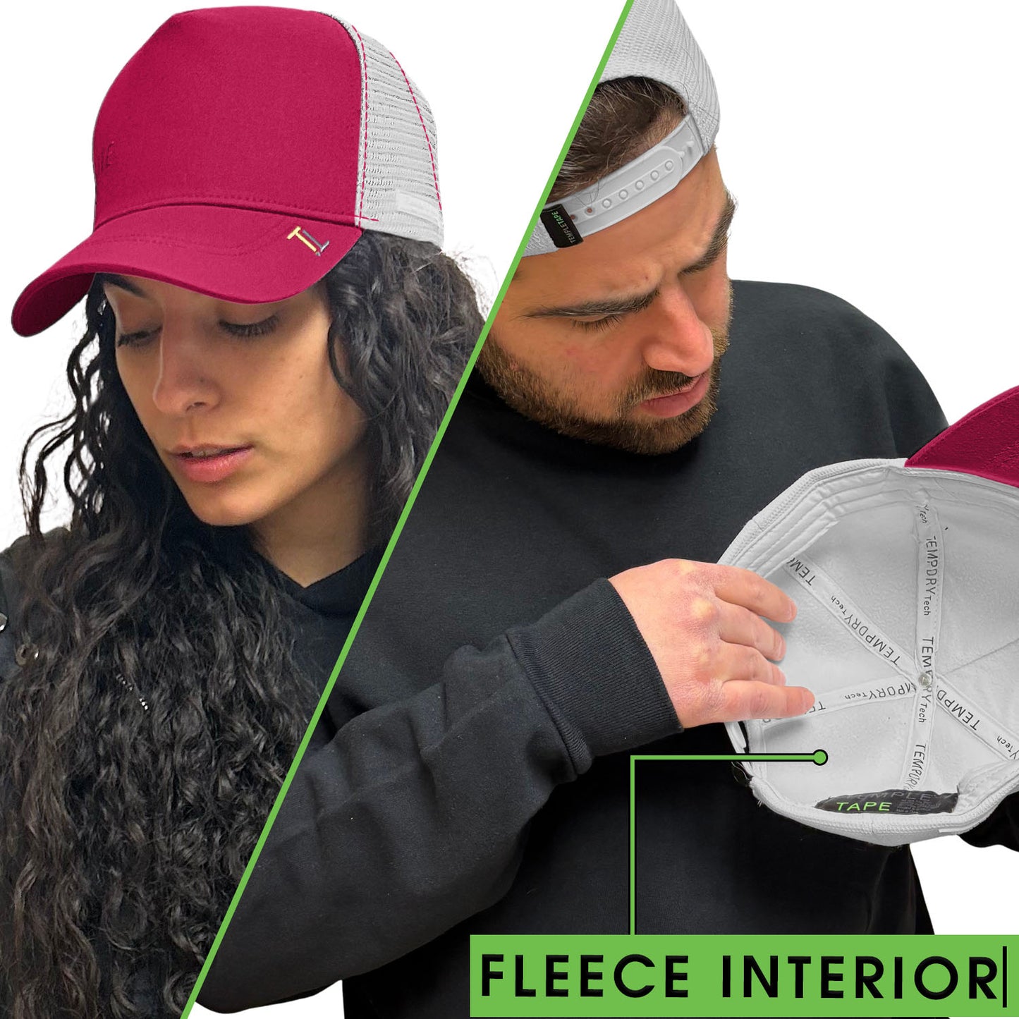 Temple Tape Fleece Lined Trucker Hats – Winter Hat - Designed for Men & Women – Mesh Back - Adjustable Snapback