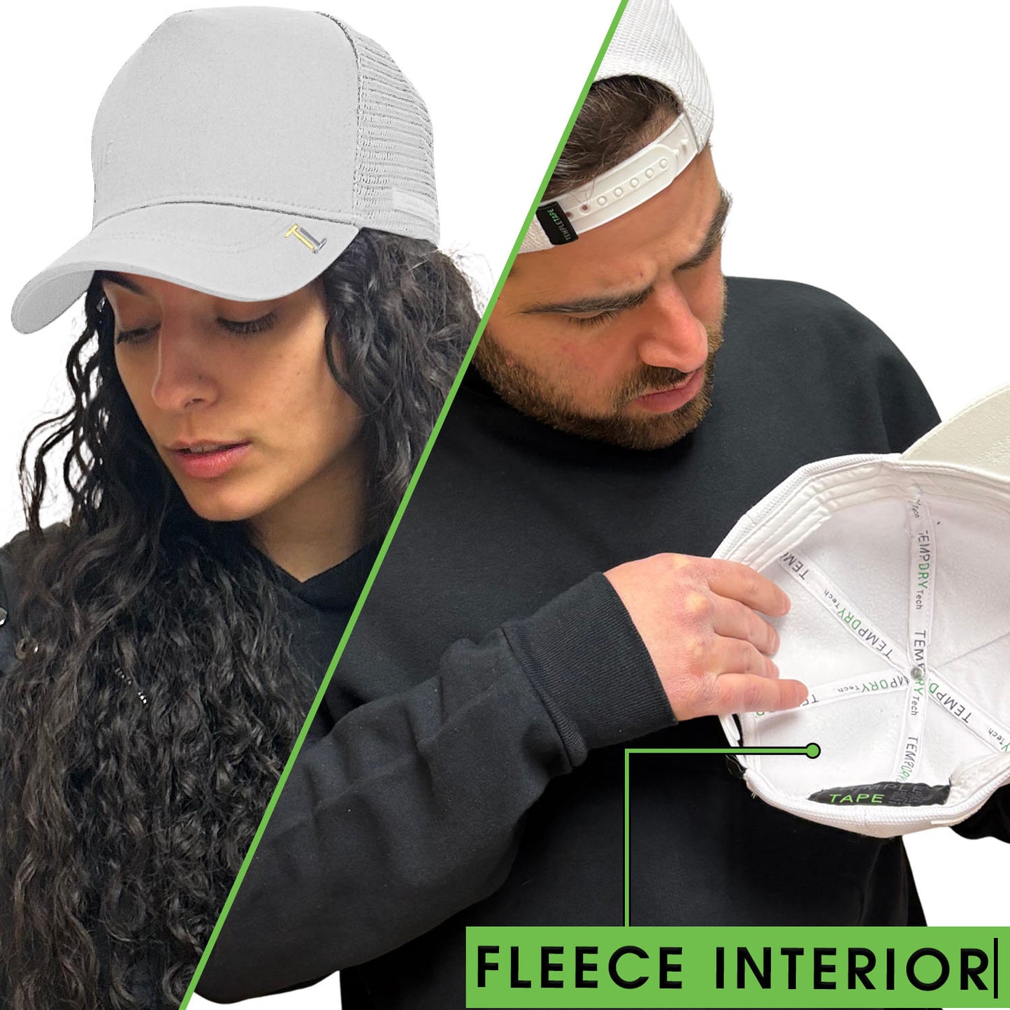 Temple Tape Fleece Lined Trucker Hats – Designed for Men & Women – Mesh Back Adjustable Snapback Closure - UV Sun Protection