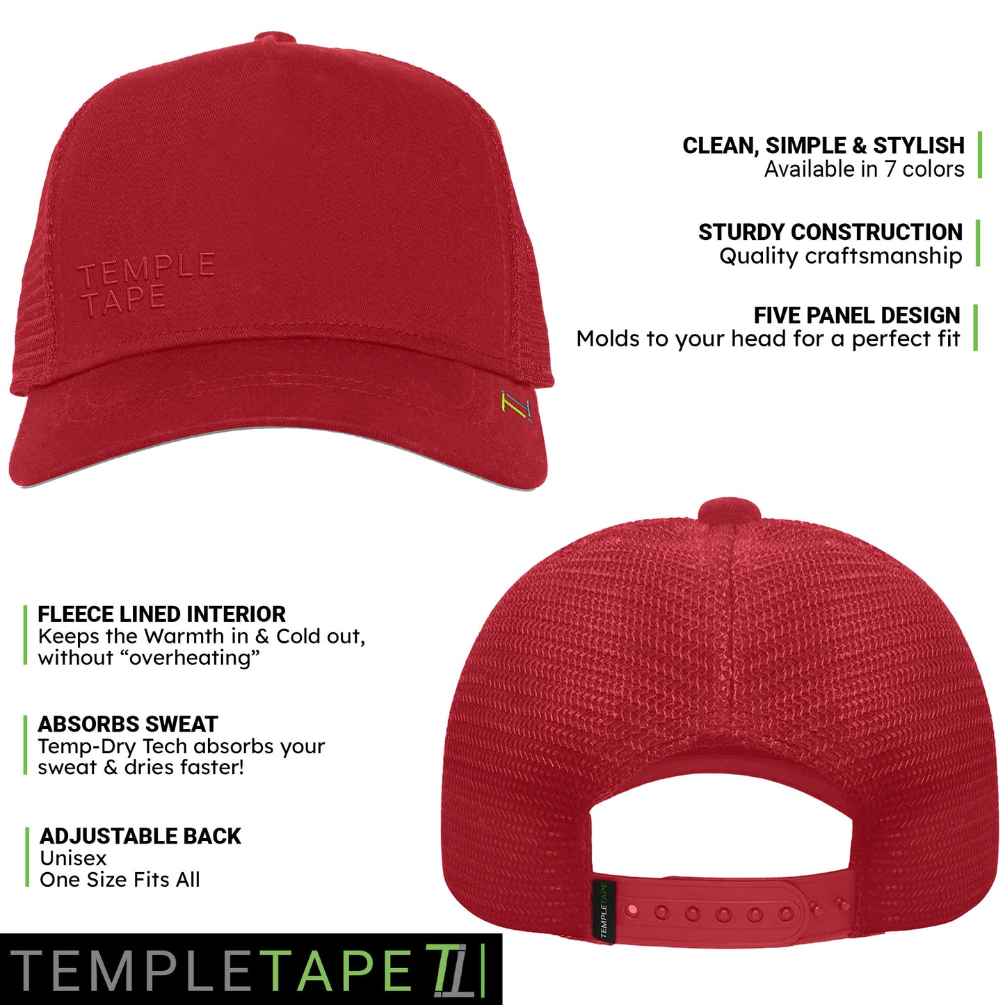 Temple Tape Fleece Lined Trucker Hats – Designed for Men & Women – Mesh Back Adjustable Snapback Closure - UV Sun Protection