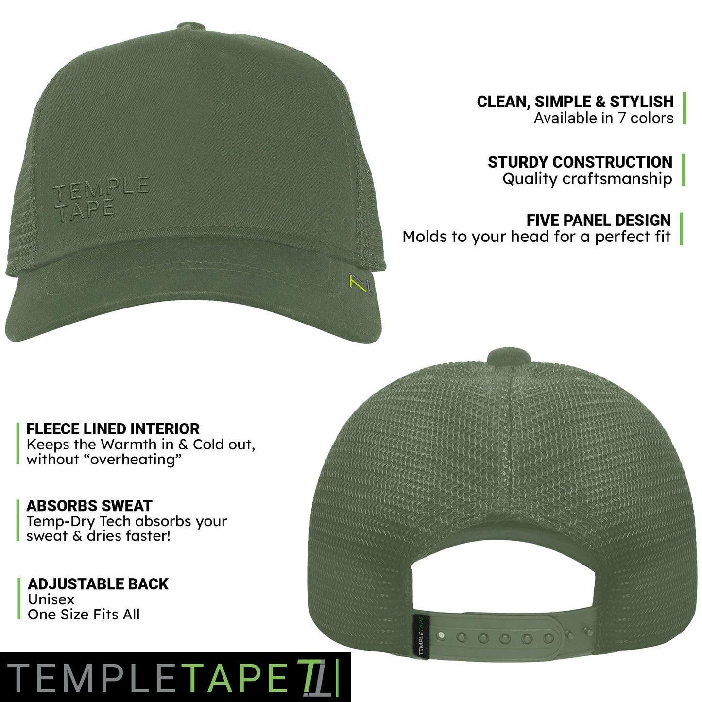 Temple Tape Fleece Lined Trucker Hats – Designed for Men & Women – Mesh Back Adjustable Snapback Closure - UV Sun Protection