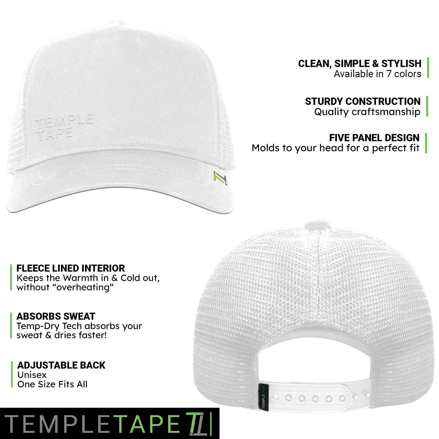 Temple Tape Fleece Lined Trucker Hats – Designed for Men & Women – Mesh Back Adjustable Snapback Closure - UV Sun Protection
