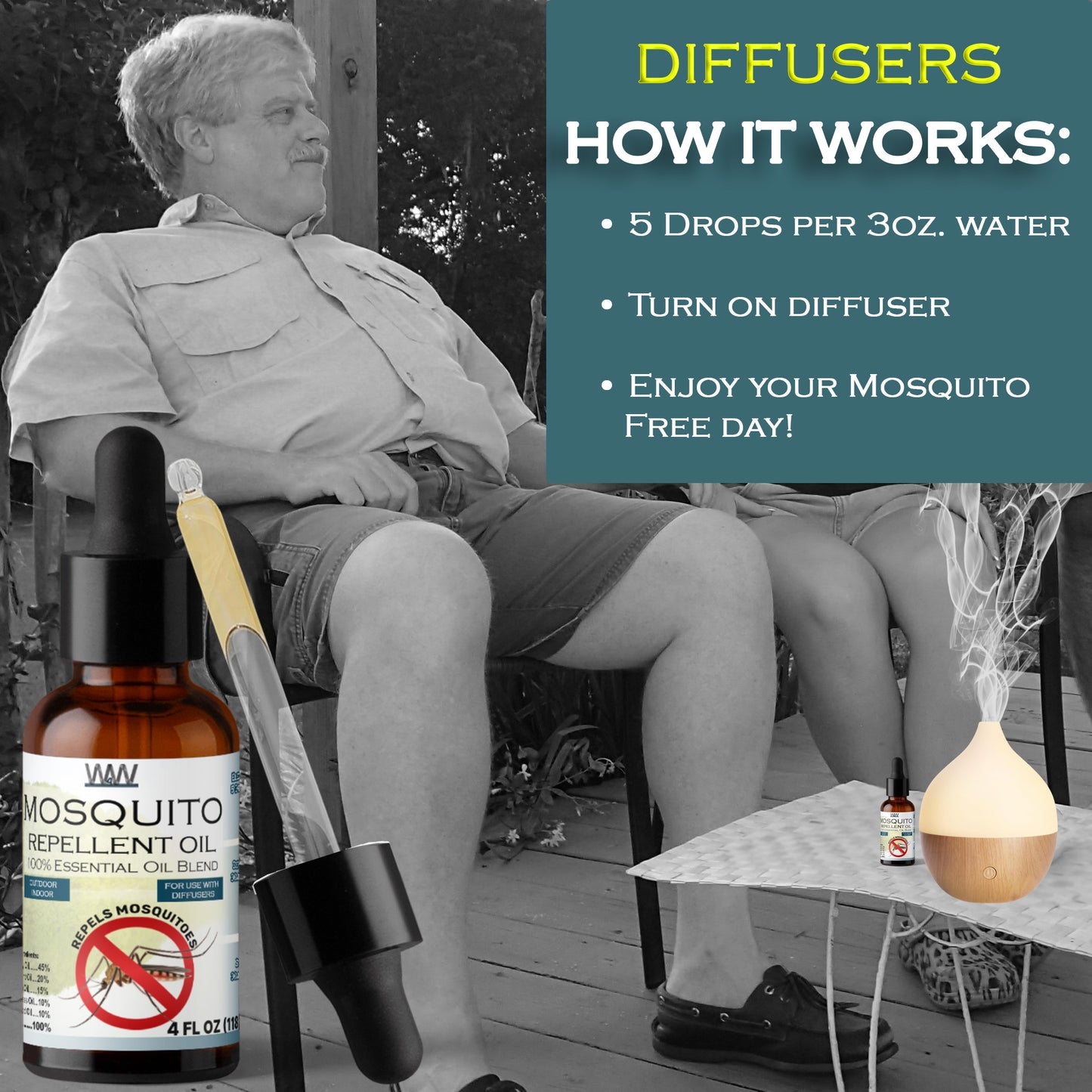 W4W Mosquito Repellent Oil - 100% Essential Oil Blend - 4 Ounce Dropper Bottle
