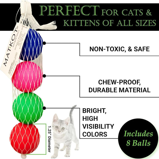 W4W Durable Cat Balls 8 Pack - Interactive Cat Ball Toy - Perfect for Playtime and Chewing Toys
