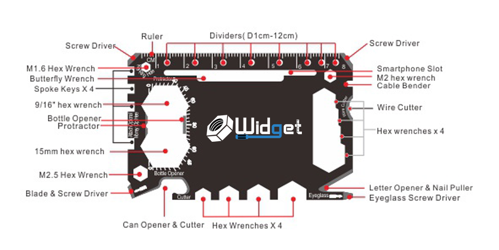 The WIDGET (43-in-1 Credit Card Size Multi-tool) - W4W Products