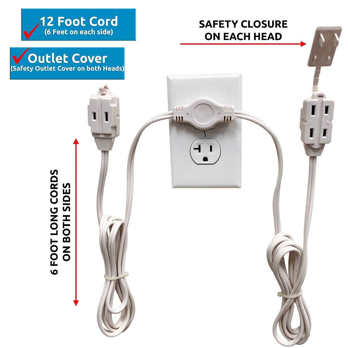 Twin Head Double Extension Cord for Home Office & Behind the Bed & Sofa (USA only) - W4W Products