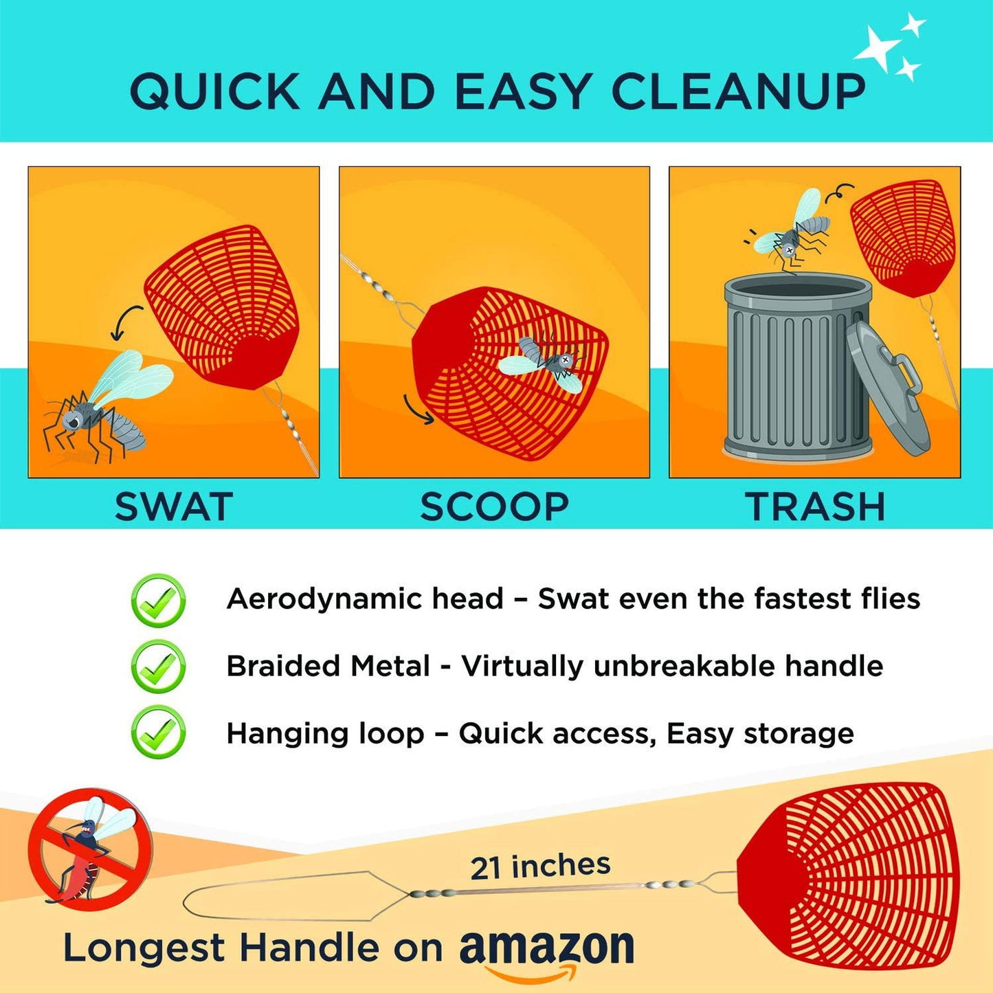 W4W Bug & Fly Swatter – Extra Long Handle - W4W Products
