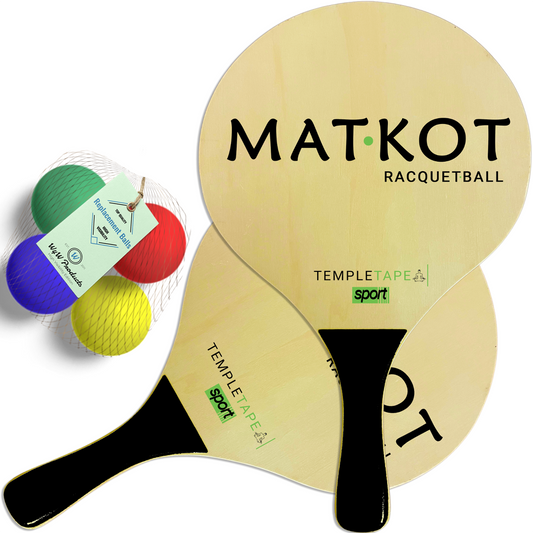 W4W Kadima Beach Paddle Ball Racket Set - Bundle Pack Includes 4 Balls & 2 Paddles - Natural - Ages 15+ - W4W Products