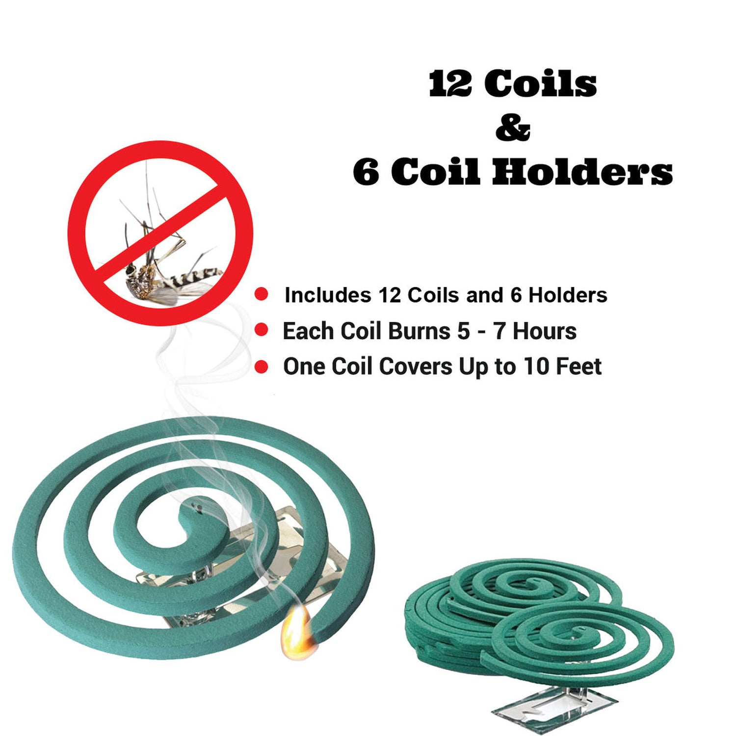 W4W Mosquito Repellent Coils - Outdoor Use Reaches Up to 10 feet - Each Coil Burns for 5-7 Hours (Three Pack Contains 12 coils & 6 Coil Stands) - W4W Products