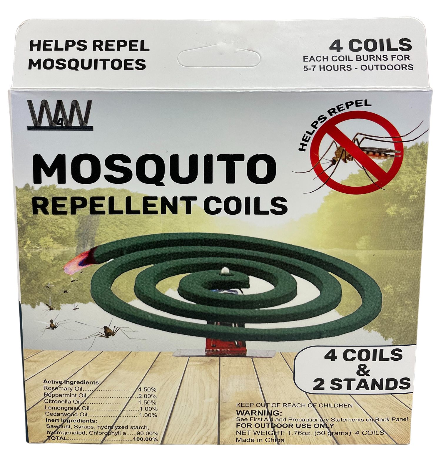 W4W Mosquito Repellent Coils - Outdoor Use Reaches Up to 10 feet - Each Coil Burns for 5-7 Hours (Three Pack Contains 12 coils & 6 Coil Stands) - W4W Products