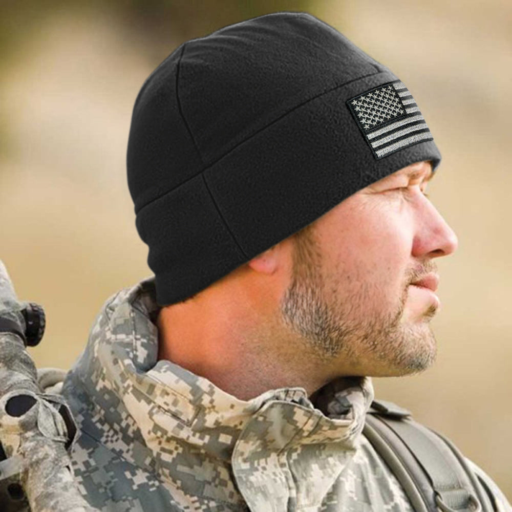 Temple Tape Premium Brushed Fleece Tactical Watch Cap Warm Beanie - American Flag