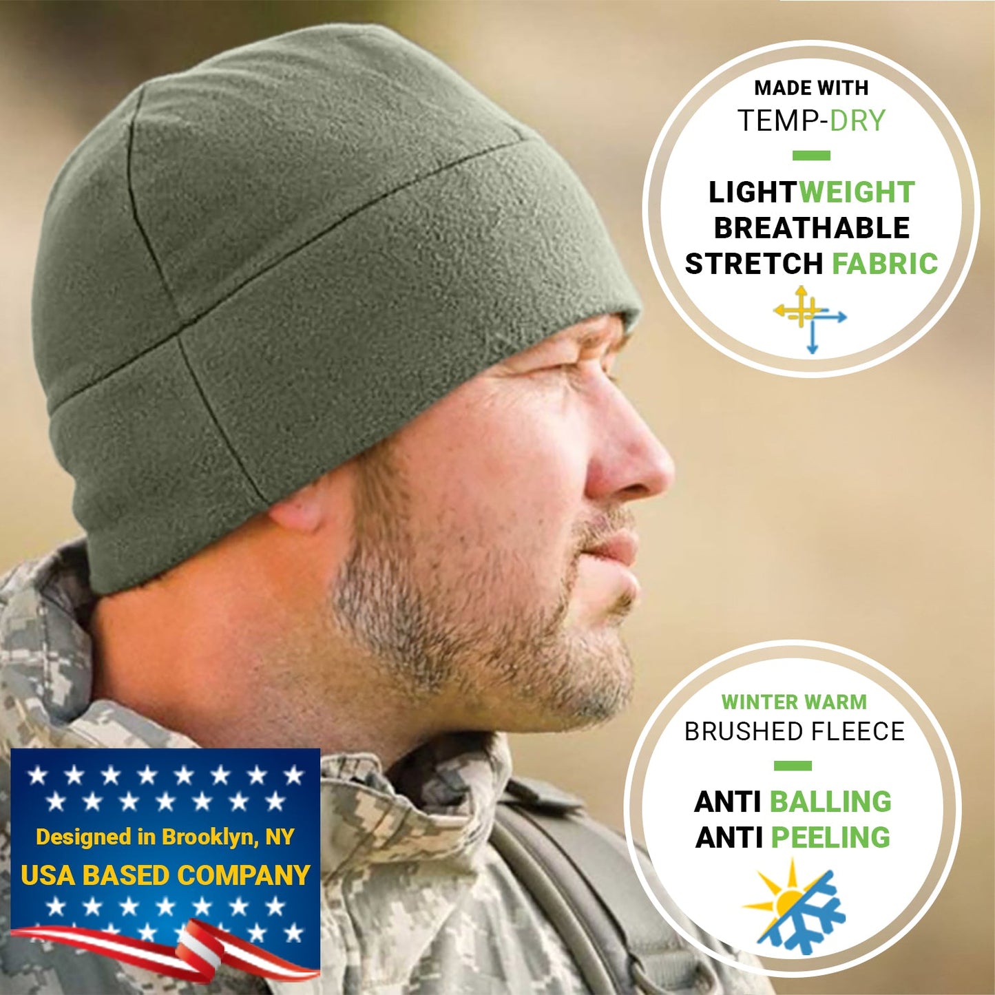 Templ Tape Premium Brushed Fleece Watch Cap Warm Beanie