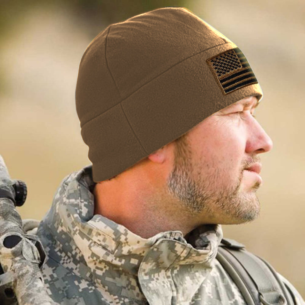 Temple Tape Premium Brushed Fleece Tactical Watch Cap Warm Beanie - American Flag