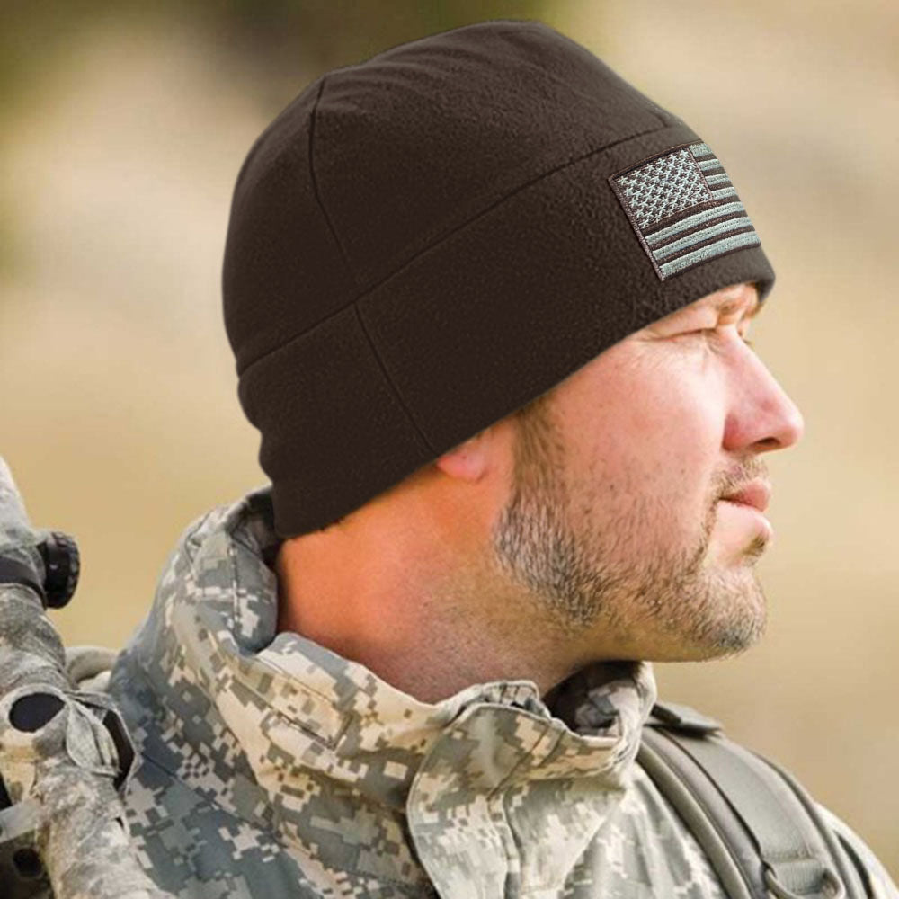 Temple Tape Premium Brushed Fleece Tactical Watch Cap Warm Beanie - American Flag