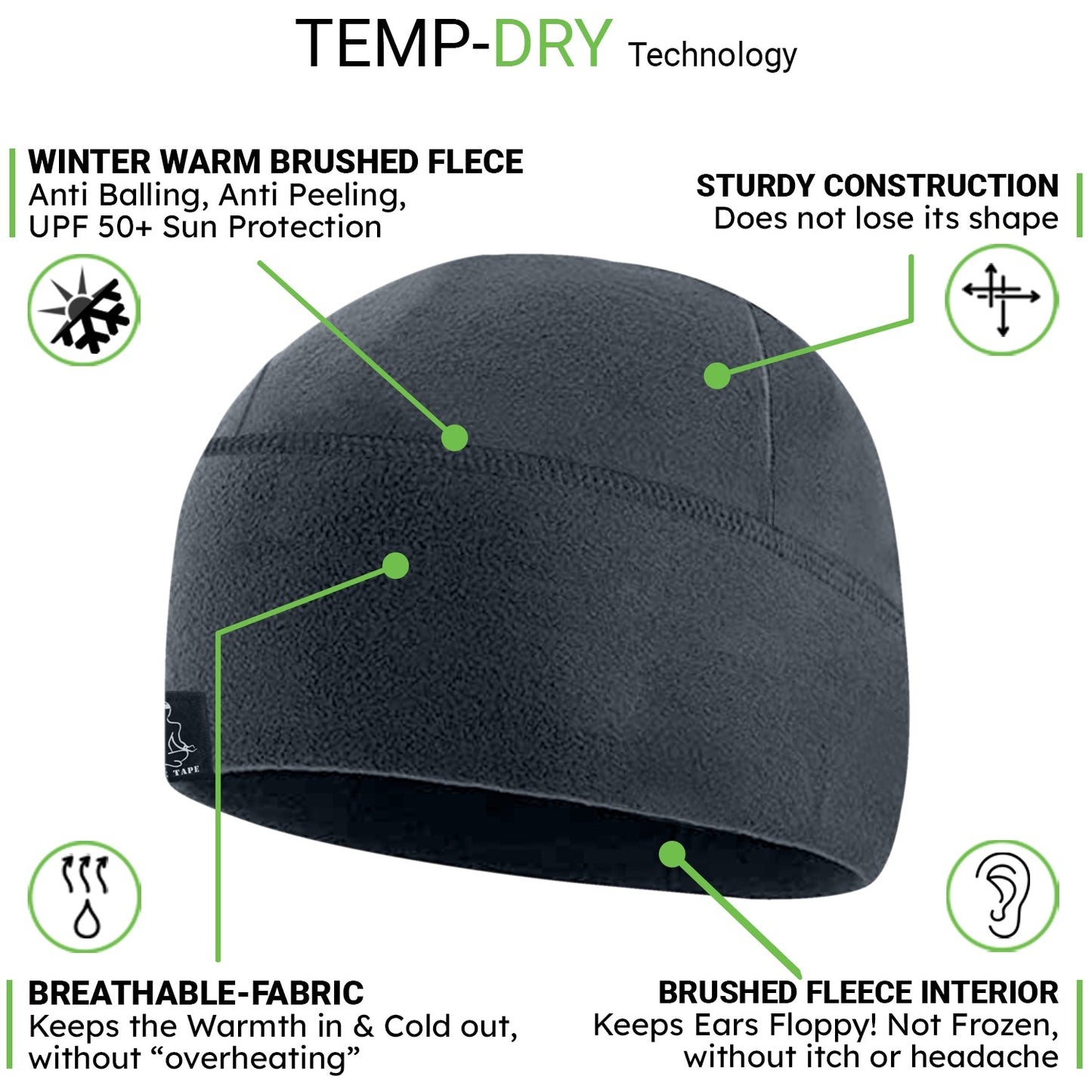 Templ Tape Premium Brushed Fleece Watch Cap Warm Beanie