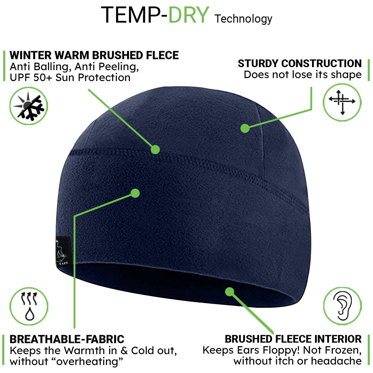 Templ Tape Premium Brushed Fleece Watch Cap Warm Beanie