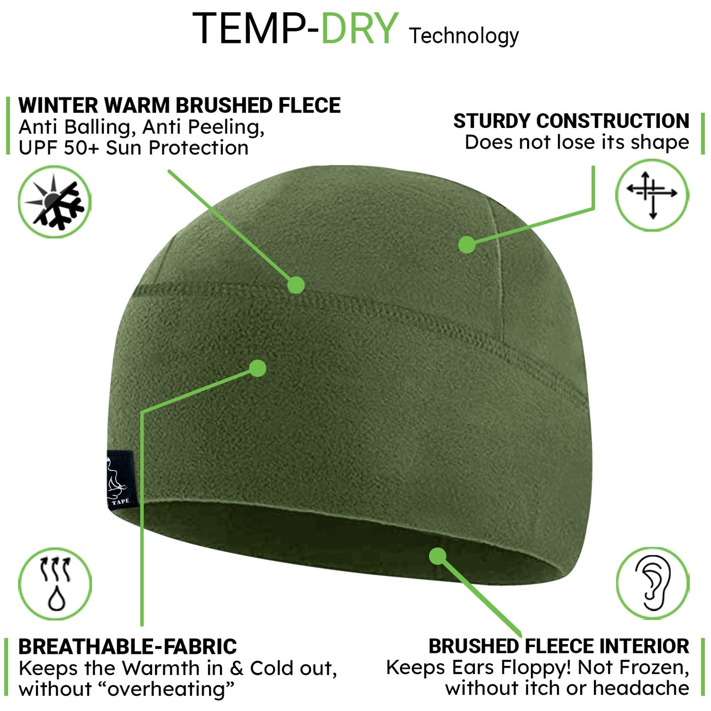 Templ Tape Premium Brushed Fleece Watch Cap Warm Beanie