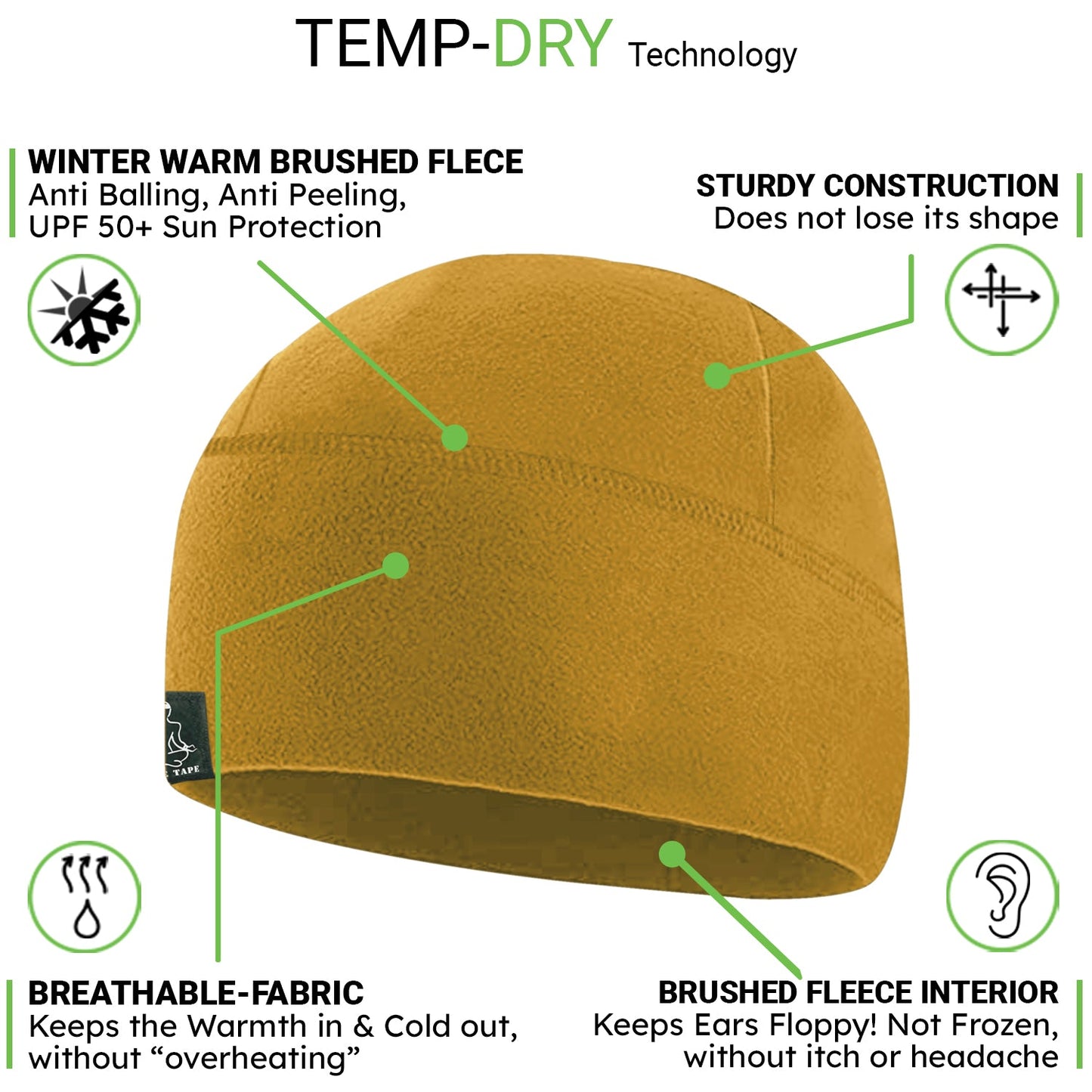 Templ Tape Premium Brushed Fleece Watch Cap Warm Beanie