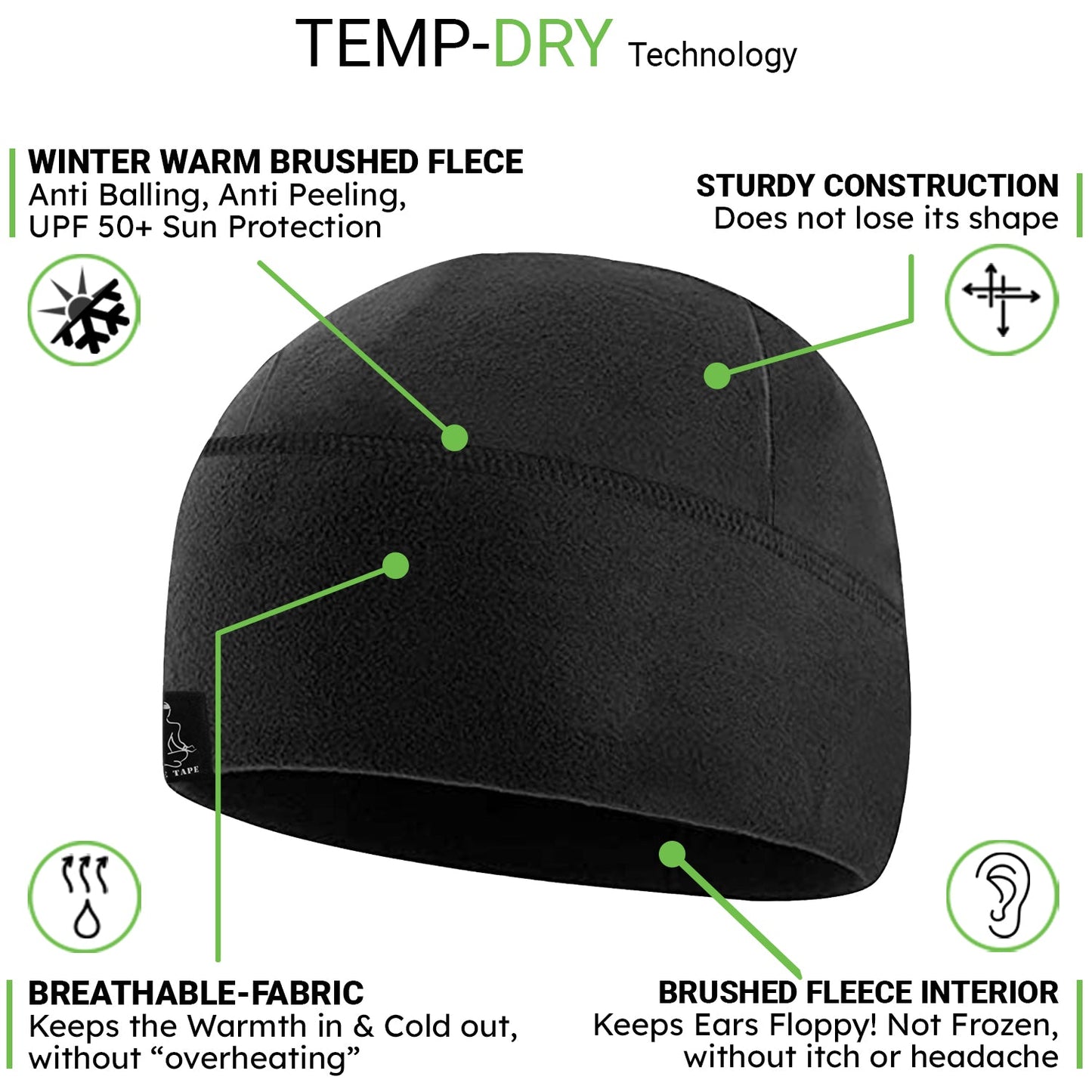 Templ Tape Premium Brushed Fleece Watch Cap Warm Beanie