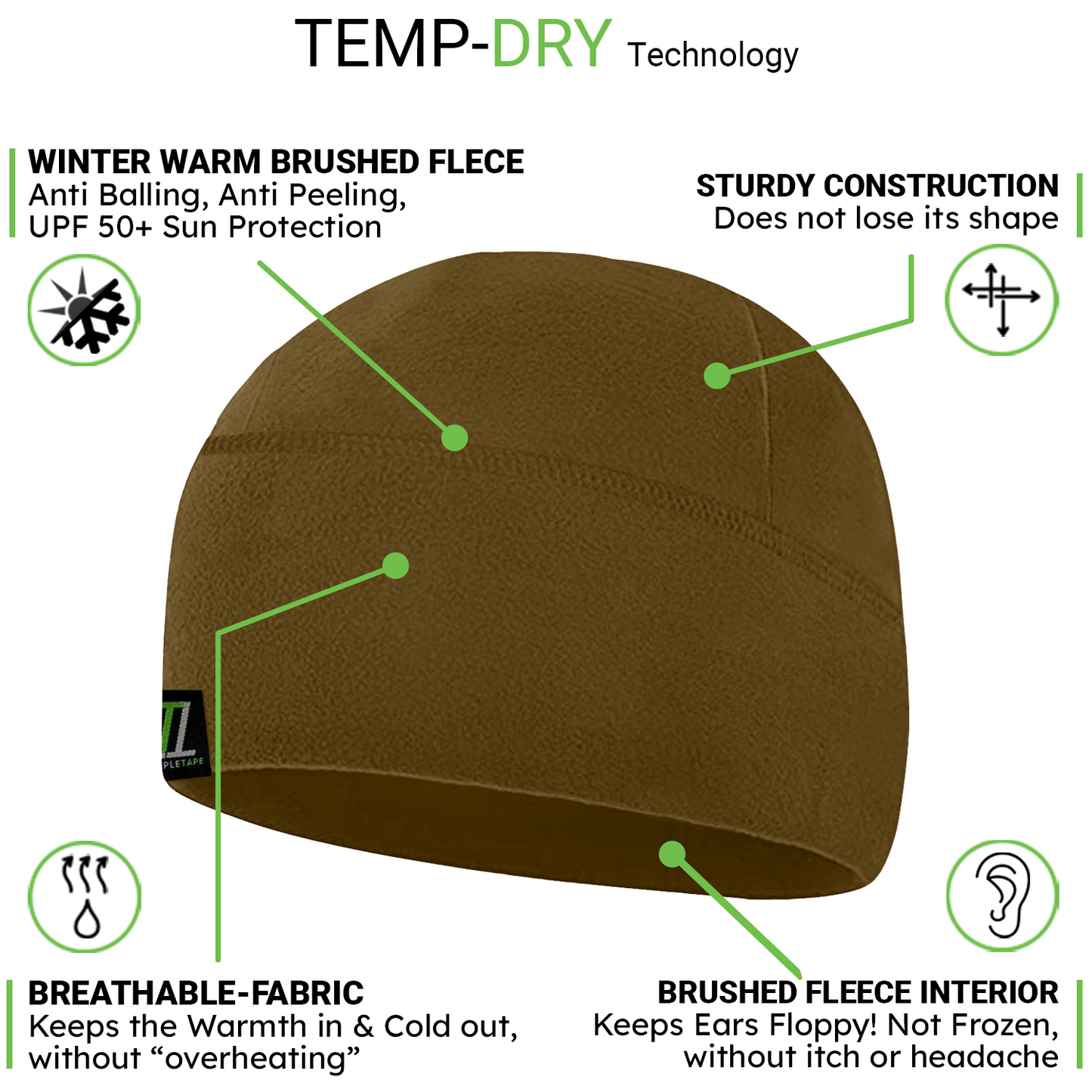 Templ Tape Premium Brushed Fleece Watch Cap Warm Beanie