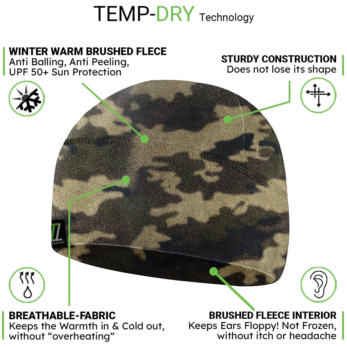 Templ Tape Premium Brushed Fleece Watch Cap Warm Beanie