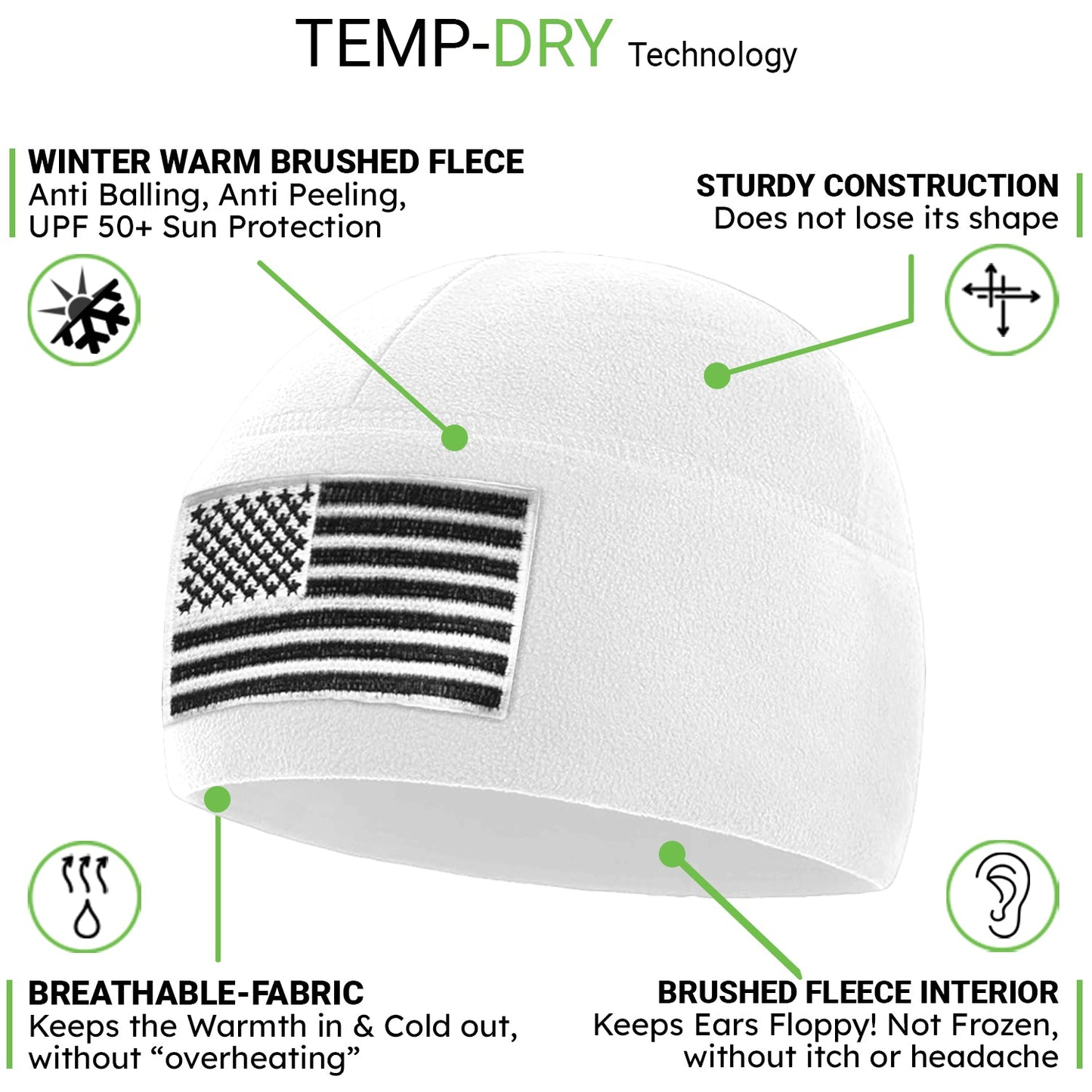 Temple Tape Premium Brushed Fleece Tactical Watch Cap Warm Beanie - American Flag