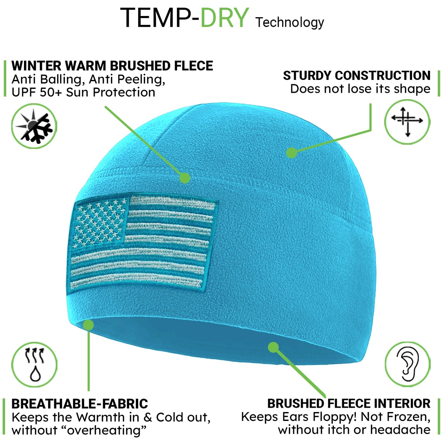 Temple Tape Premium Brushed Fleece Tactical Watch Cap Warm Beanie - American Flag