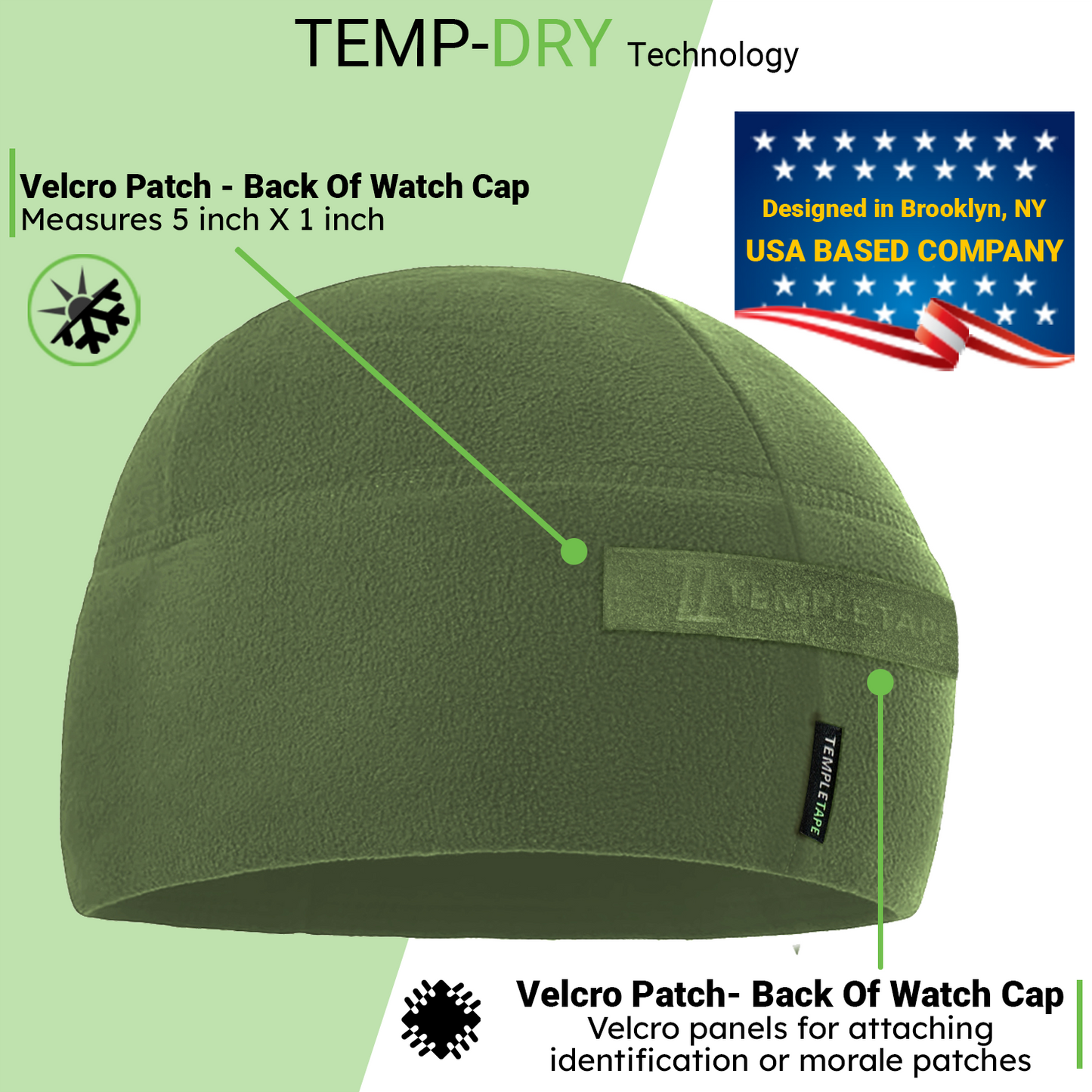 Temple Tape Premium Brushed Fleece Tactical Watch Cap Warm Beanie - Velcro Patch Beanies