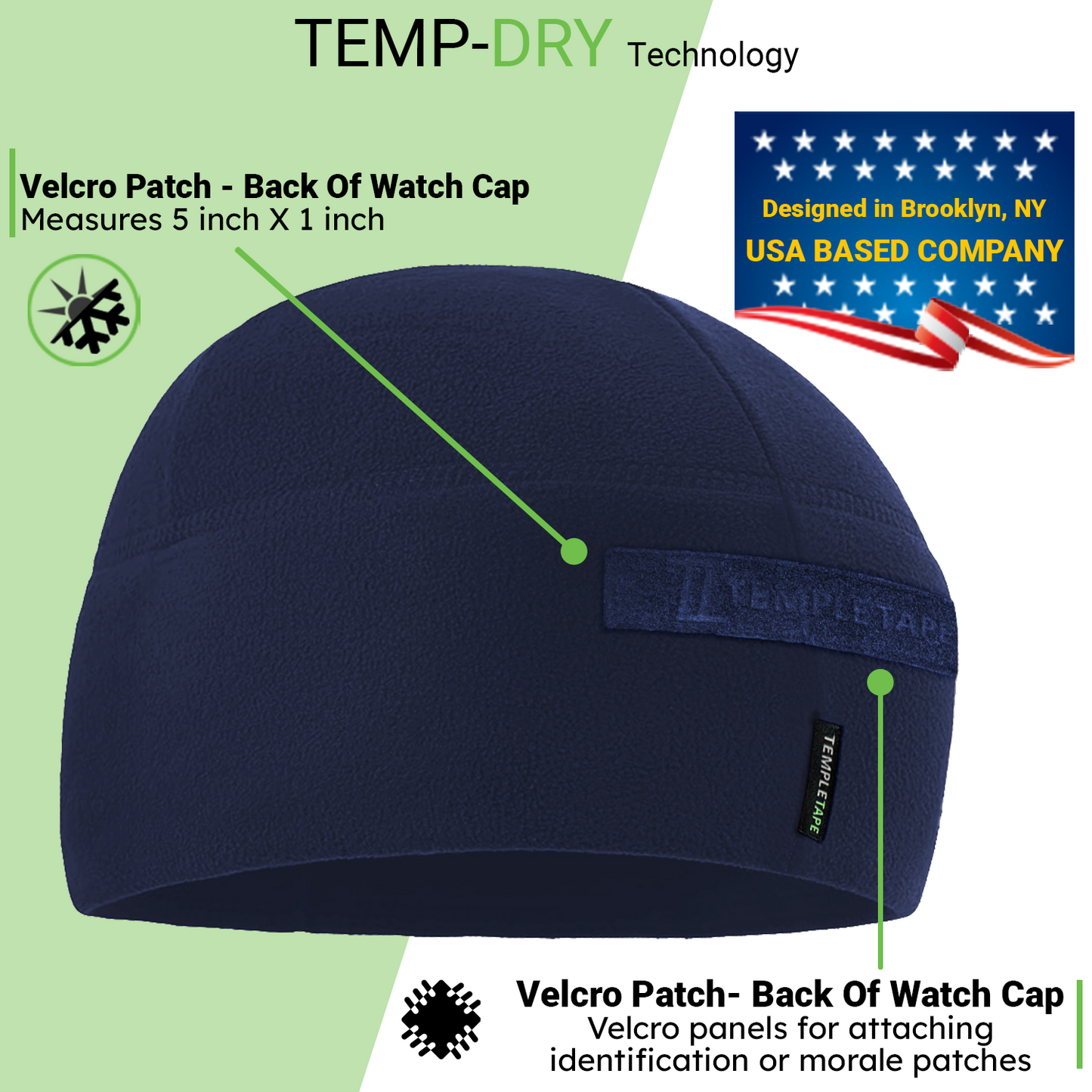 Temple Tape Premium Brushed Fleece Tactical Watch Cap Warm Beanie - Velcro Patch Beanies