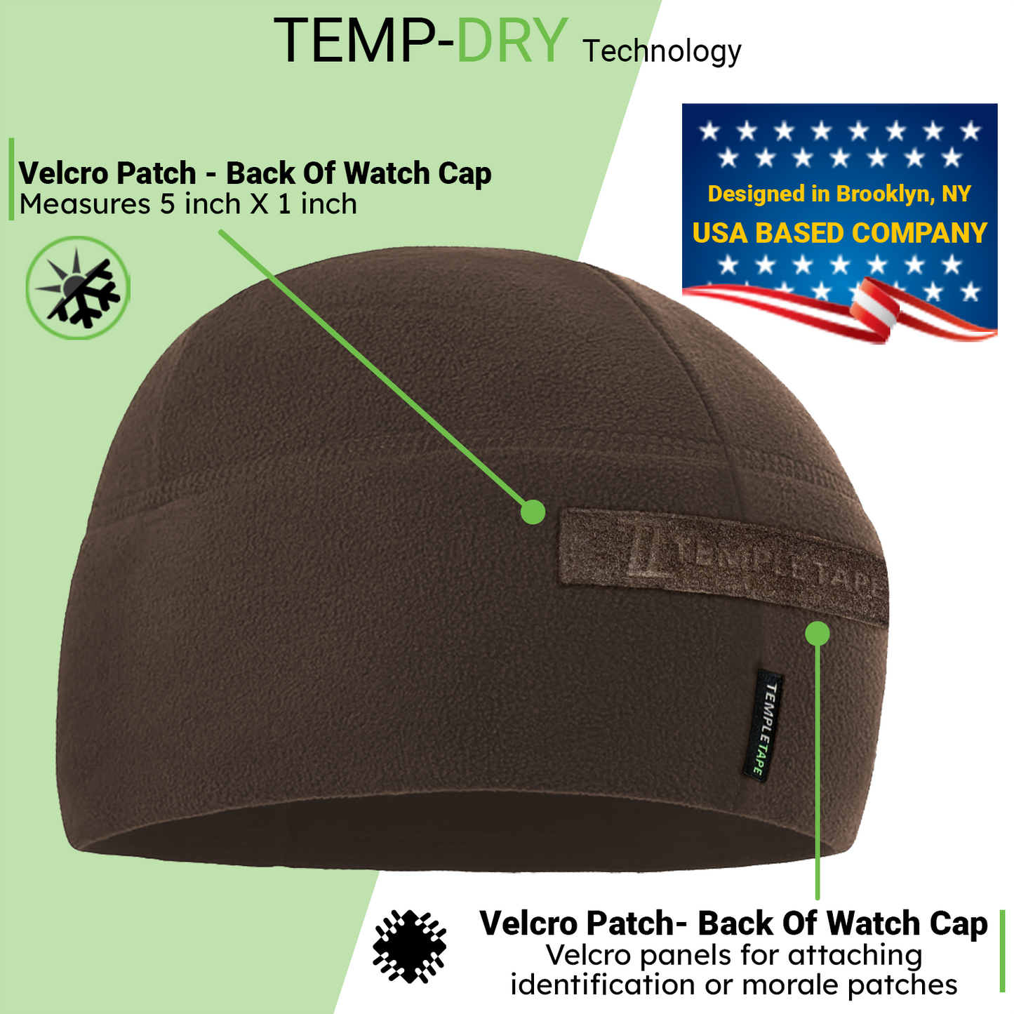 Temple Tape Premium Brushed Fleece Tactical Watch Cap Warm Beanie - Velcro Patch Beanies