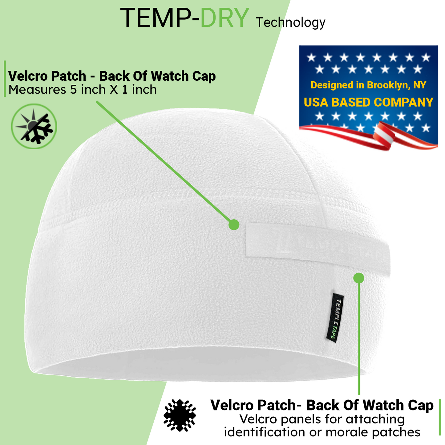 Temple Tape Premium Brushed Fleece Tactical Watch Cap Warm Beanie - Velcro Patch Beanies
