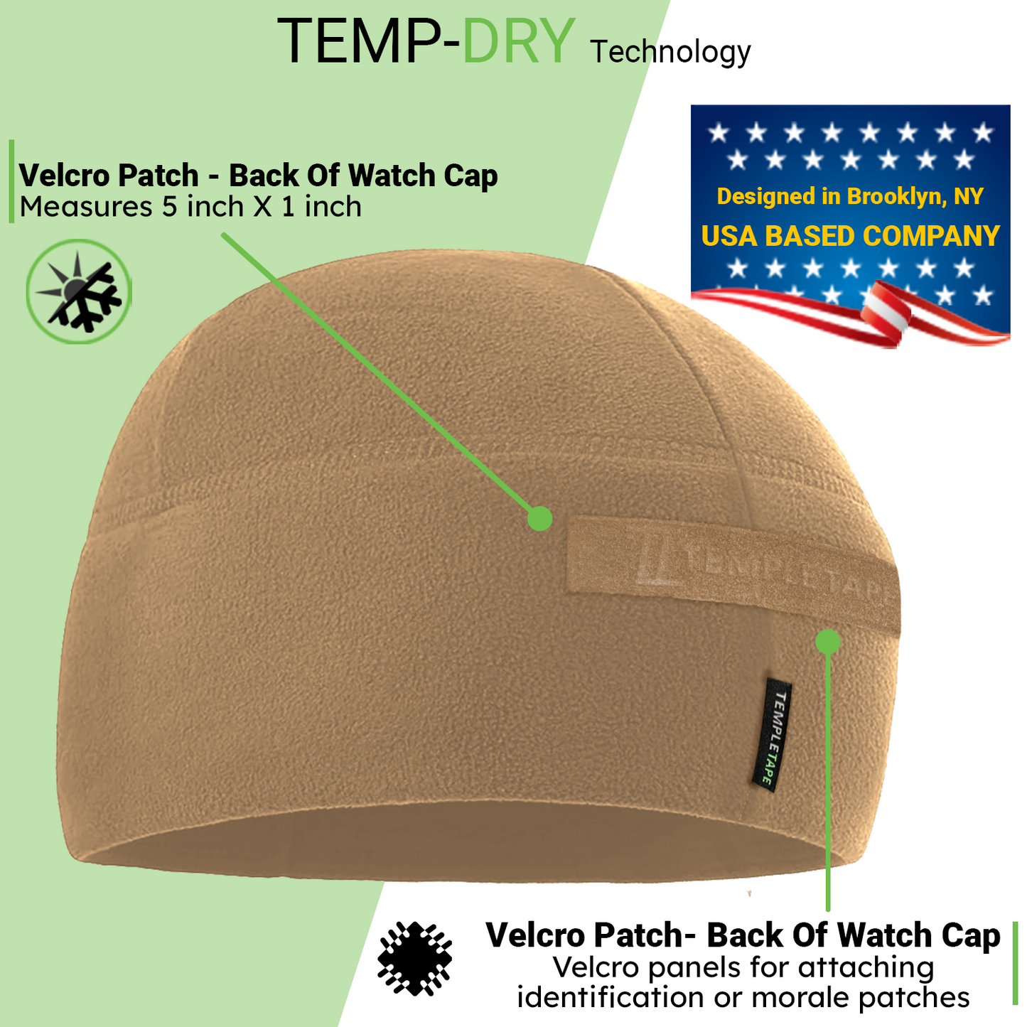 Temple Tape Premium Brushed Fleece Tactical Watch Cap Warm Beanie - Velcro Patch Beanies