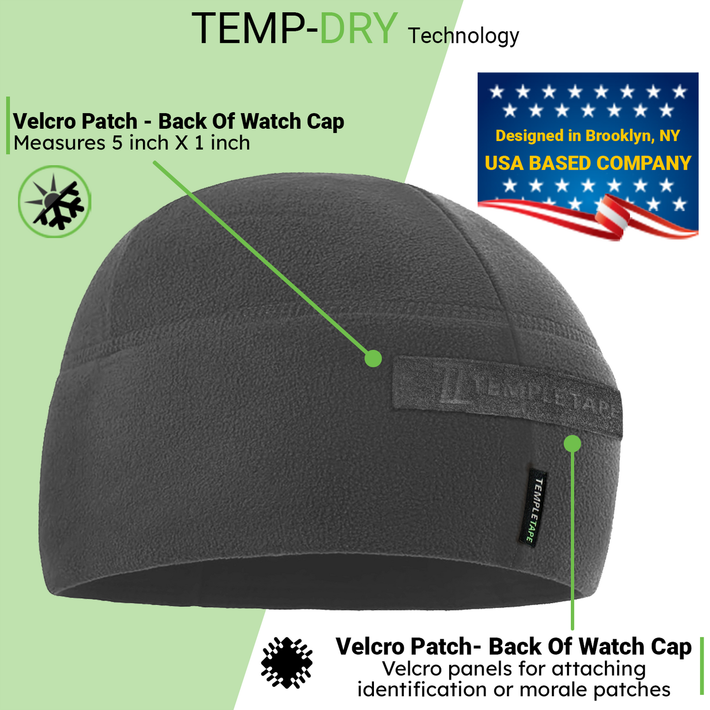 Temple Tape Premium Brushed Fleece Tactical Watch Cap Warm Beanie - Velcro Patch Beanies