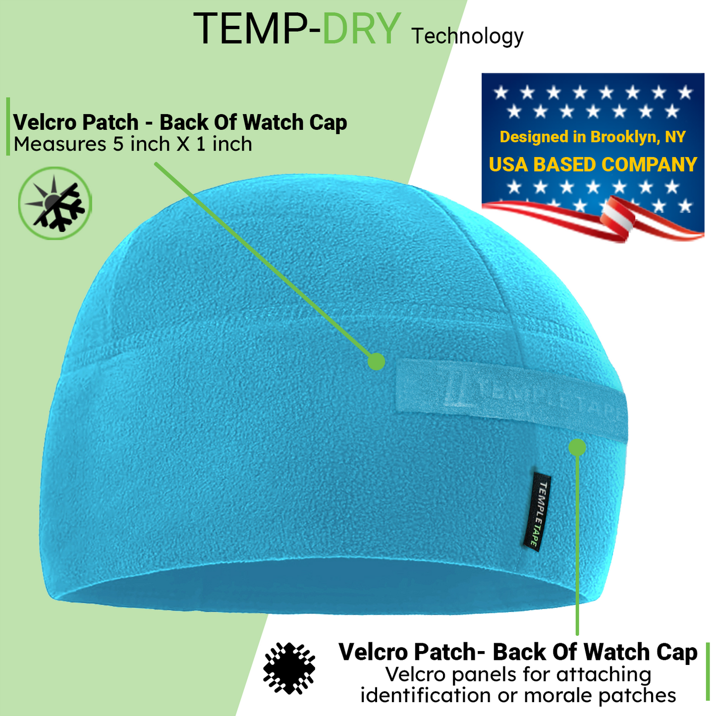 Temple Tape Premium Brushed Fleece Tactical Watch Cap Warm Beanie - Velcro Patch Beanies