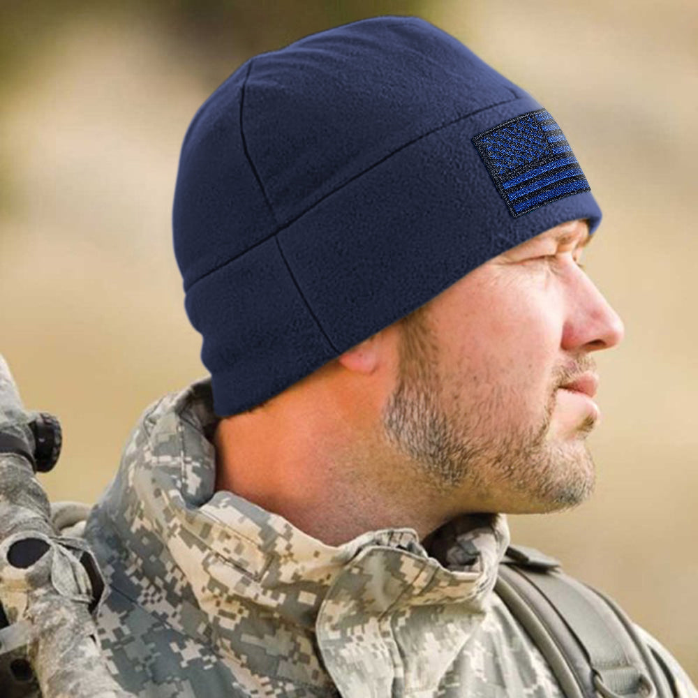 Temple Tape Premium Brushed Fleece Tactical Watch Cap Warm Beanie - American Flag