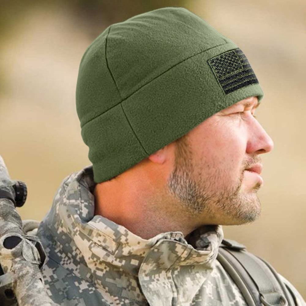 Temple Tape Premium Brushed Fleece Tactical Watch Cap Warm Beanie - American Flag