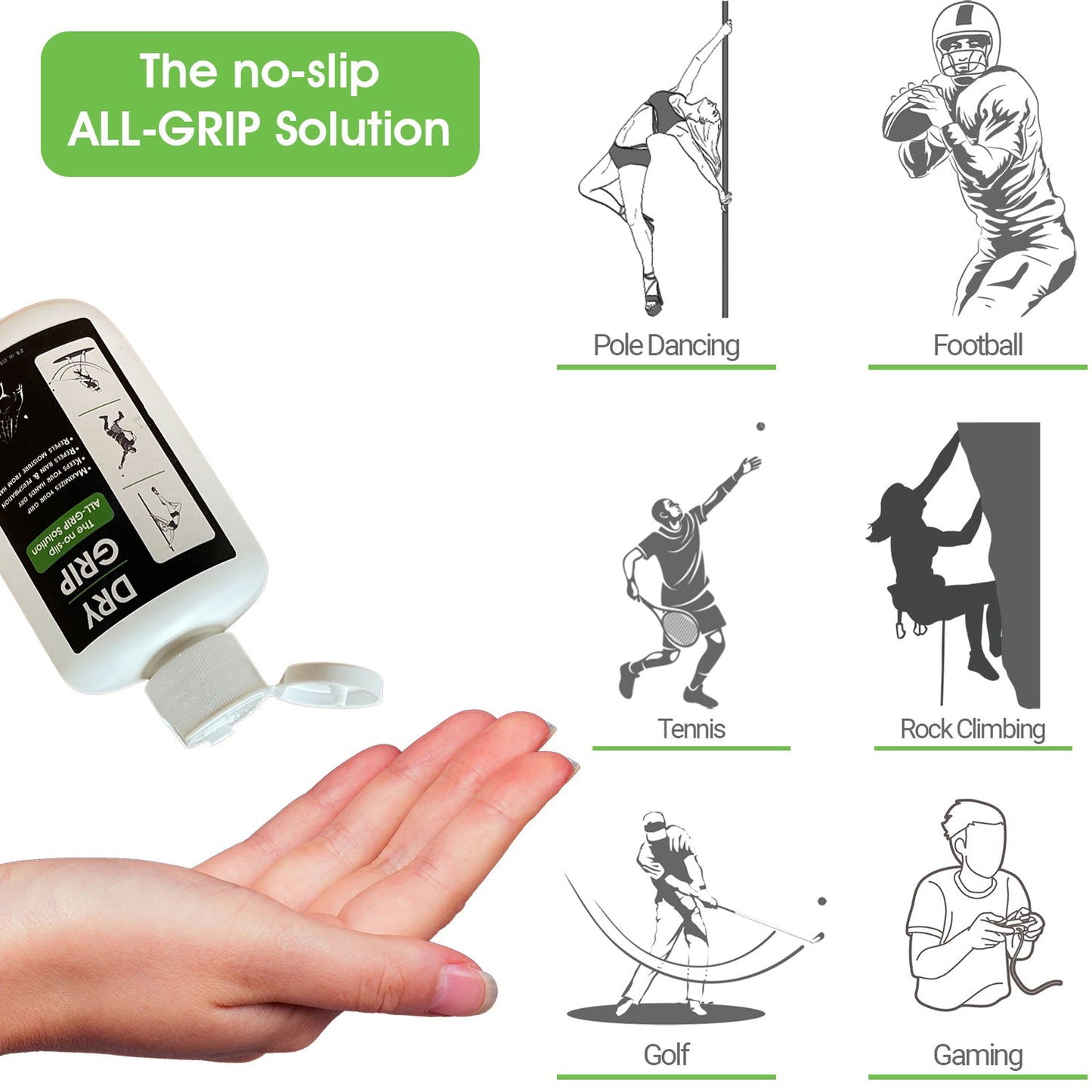 #original_alt_text# - Dry Grip & Pole Grip Solution – Transparent, Non Sticky, Anti-Slip Solution for Pole Dancing, Tennis, Golf and all Sports - Repels Sweat & Moisture from Hands - W4W Products