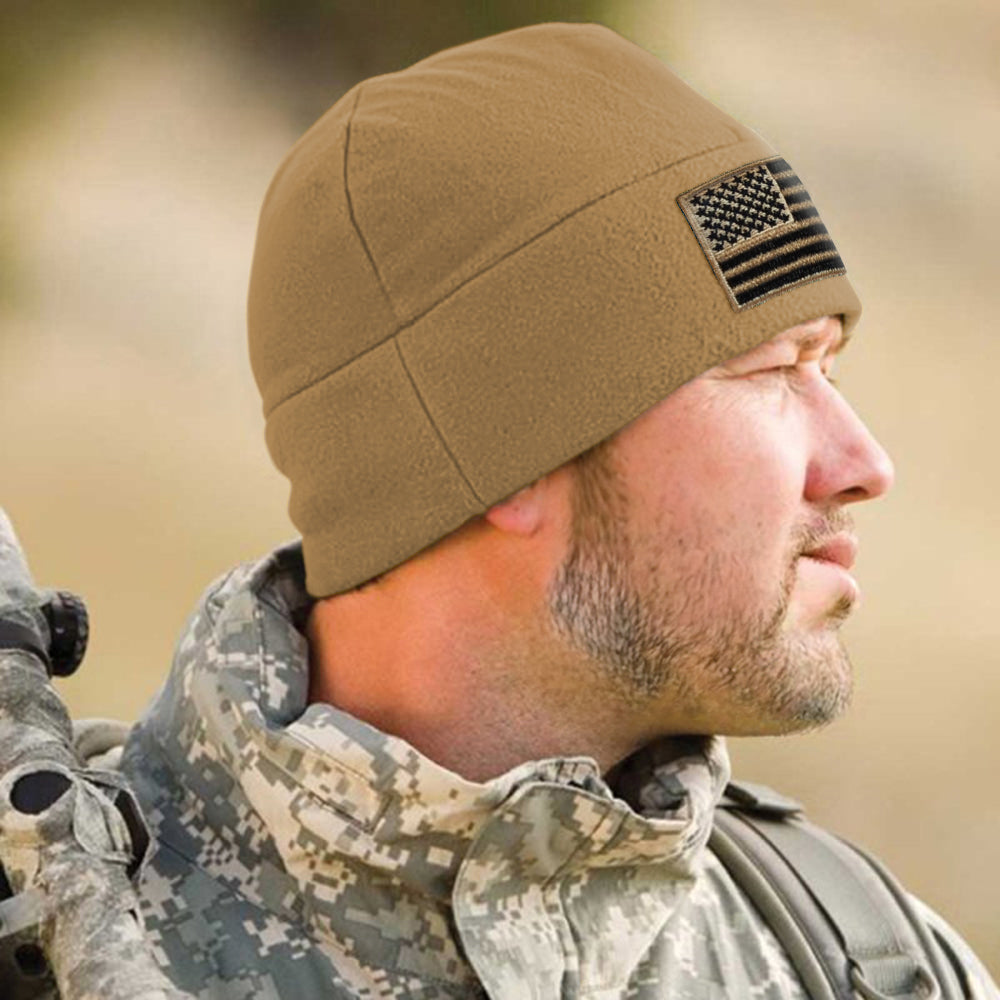 Temple Tape Premium Brushed Fleece Tactical Watch Cap Warm Beanie - American Flag