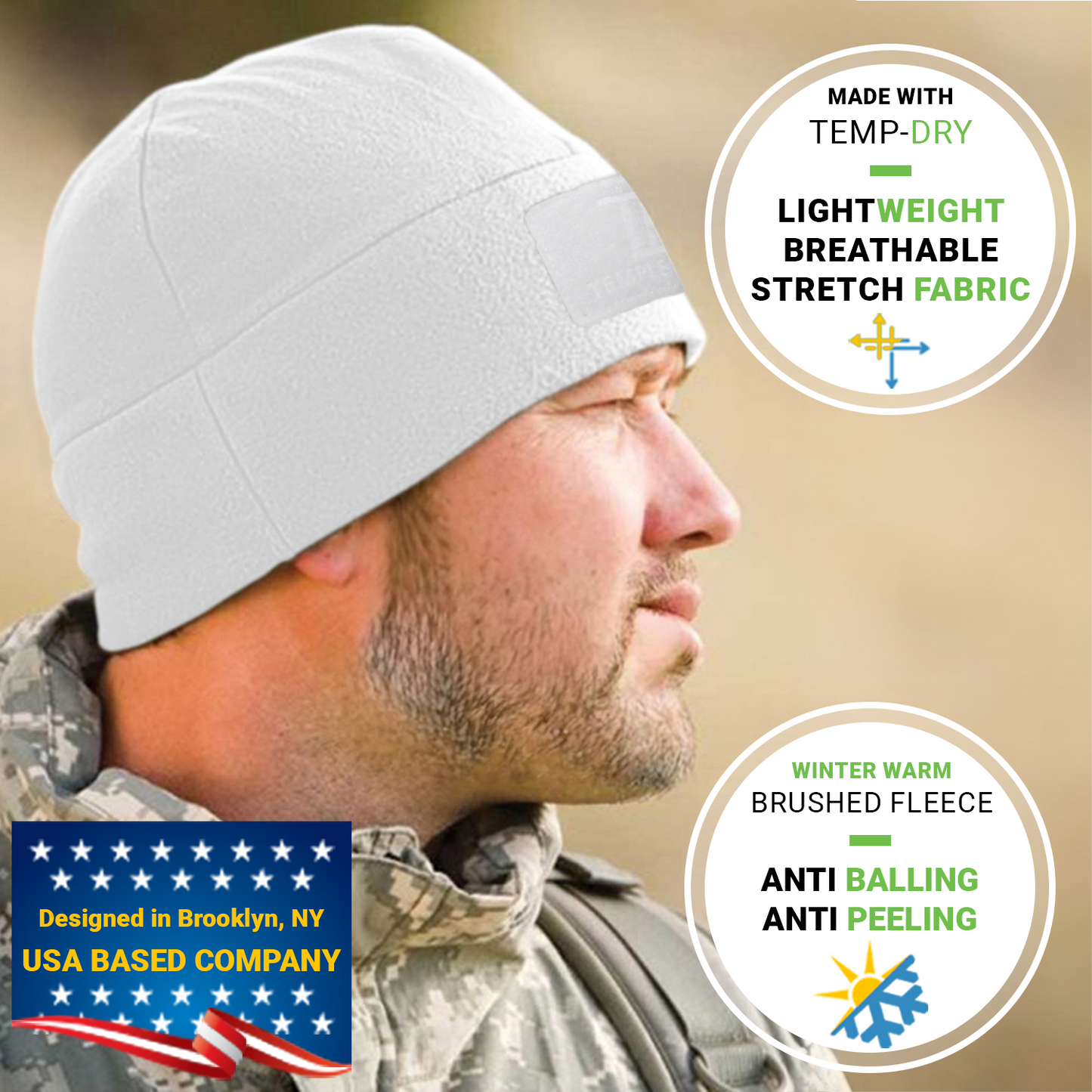 Temple Tape Premium Brushed Fleece Tactical Watch Cap Warm Beanie - Velcro Patch Beanies