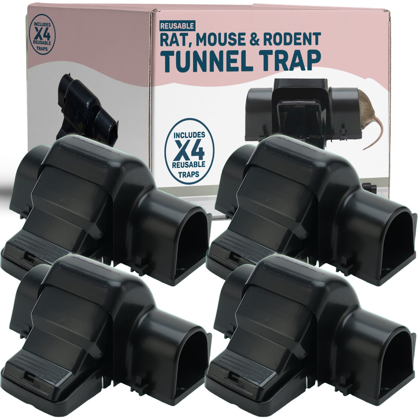 W4W Dual-Entry Rat Trap - Enclosed Tunnel Helps Reduce Accidental Triggering, Guides Rats, Mice & Chipmunks - Quick-Kill Snap Design - Hides Catch for Easy Disposal - Indoor/Outdoor - Reusable