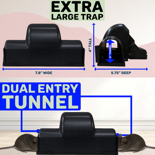 W4W Dual-Entry Rat Trap - Enclosed Tunnel Helps Reduce Accidental Triggering, Guides Rats, Mice & Chipmunks - Quick-Kill Snap Design - Hides Catch for Easy Disposal - Indoor/Outdoor - Reusable