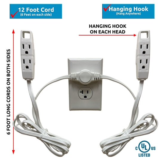 Twin Head Double Extension Cord for Home Office & Behind the Bed & Sofa (USA only)