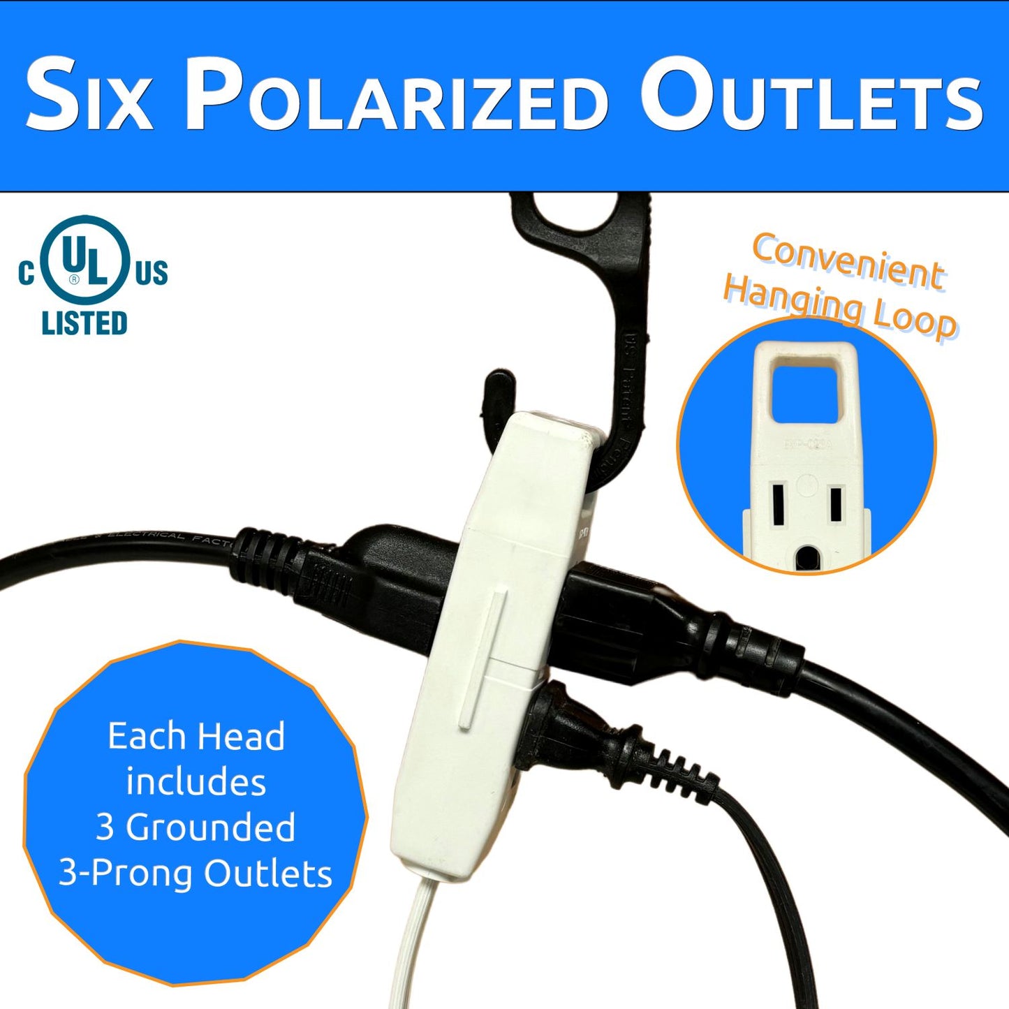 Twin Head Double Extension Cord for Home Office & Behind the Bed & Sofa (USA only)