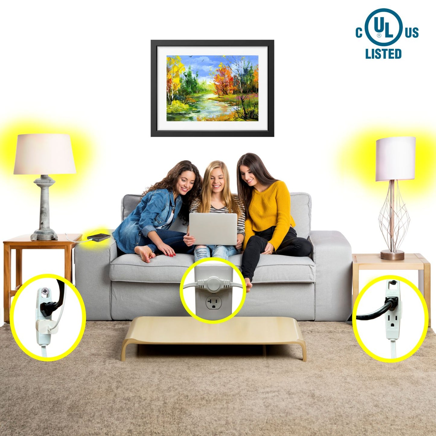 Twin Head Double Extension Cord for Home Office & Behind the Bed & Sofa (USA only)
