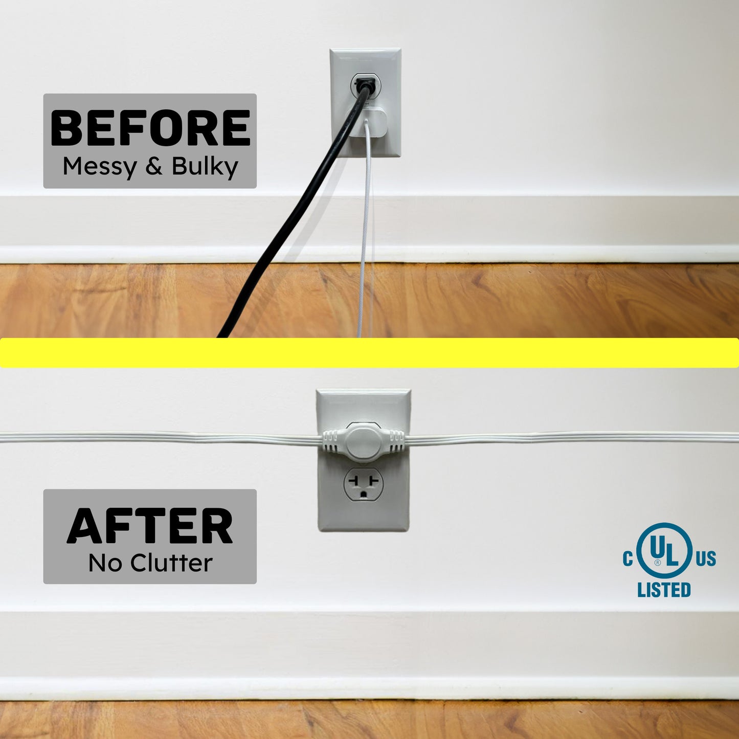 Twin Head Double Extension Cord for Home Office & Behind the Bed & Sofa (USA only)